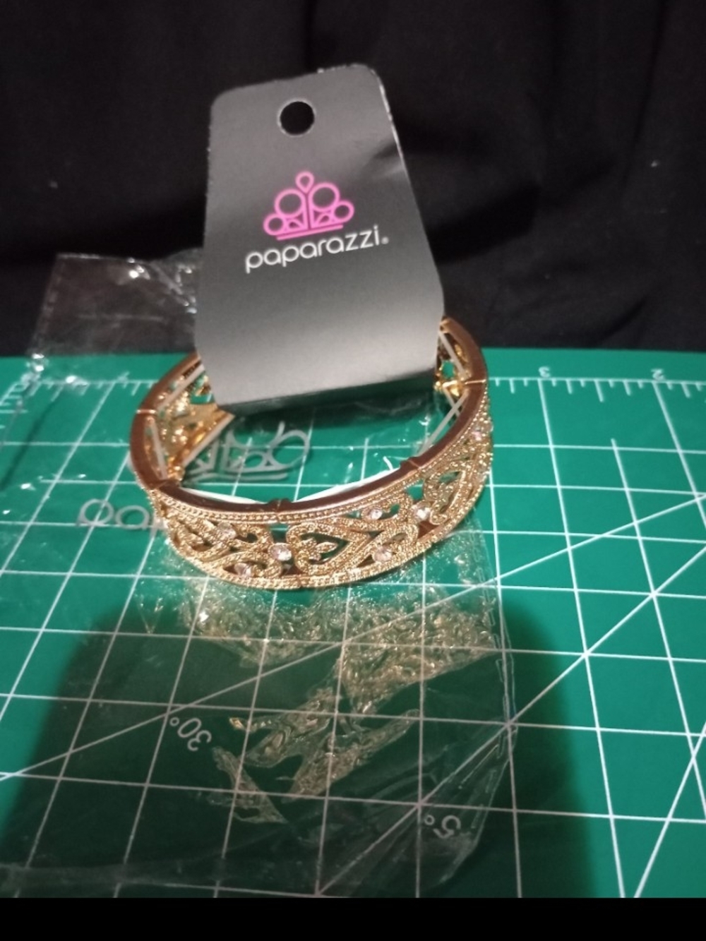 paparazzi Gold Filigree Crystal Cutout Bangle Bracelet
